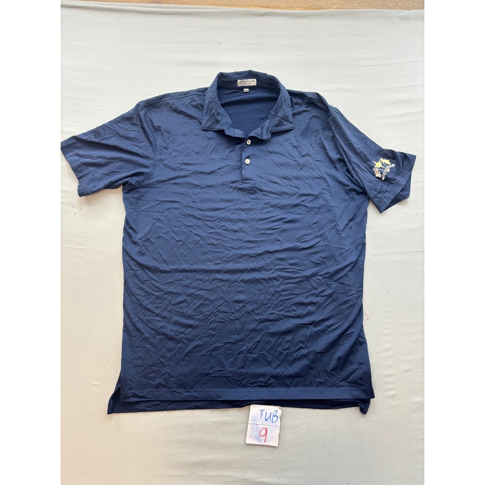 Peter Millar Summer Comfort Mens L Navy Blue Fleur De Lis Cup Golf Polo Shirt
